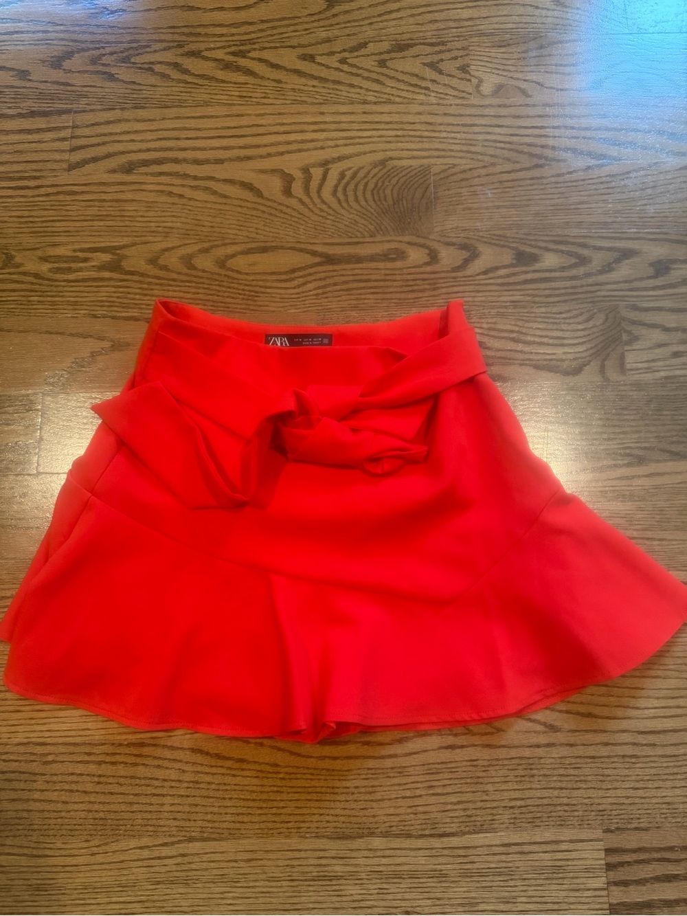 Zara Bright Red Tie-Front Flared Mini Skort